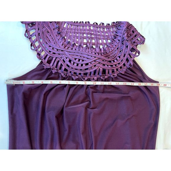 Perseption Concept Women Blouse Top Crochet Yoke Collar Purple Sleeveless SZ XL - Picture 4 of 5